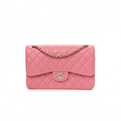 CHANEL CAVIAR QUILTED JUMBO DOUBLE FLAP DARK PINK ROSE GOLD HARDWARE (30*19*9cm)